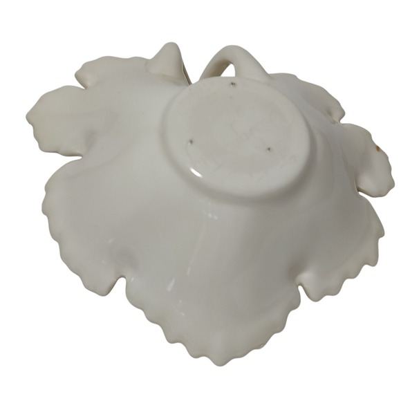 Vintage Candy Dish Porcelain Leaf with Gold Trim Handmade Handle SEE - Picture 7 of 10